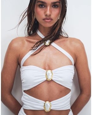 Cin Cin Diamond Moonstone Cut Out Swimsuit - White
