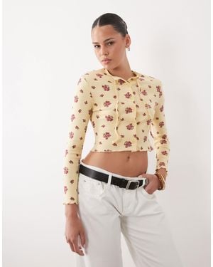 Miss Selfridge Cropped Cardigan With Bow Detail - Natural