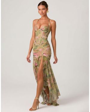 Oh Polly Occasion Corset Detail Thigh Split Gown - Natural