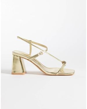 Glamorous Block Heel Sandals With Metal Detail - Metallic
