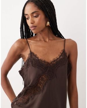 Jdy Asymmetric Cami Top With Lace Edge - Brown