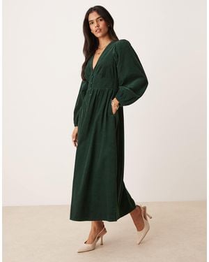 Nobody's Child Riley Corduroy V-neck Midi Dress - Green