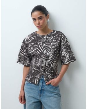 ASOS Denim-hemd mit taillenraffung und zebra-print als kombiteil - Grau