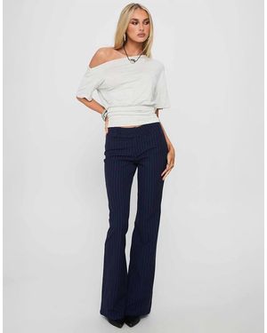 Princess Polly Pantalones De Sastre Azul Marino De Corte Slim Acampanado Y Talle Medio Con Raya Diplomática Y Detalle De Botones Kinkirk De