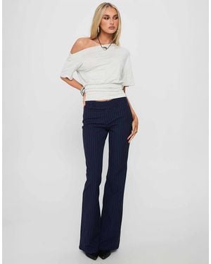 Princess Polly Kinkirk Mid Rise Slim Fit Button Detail Flared Tailored Trousers - Blue