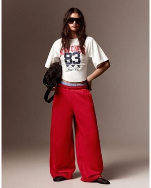 Bershka Plush Parachute Trousers - Red
