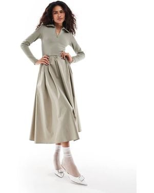 Urban Revivo Half Zip Collar Detail Midaxi Dress - Natural