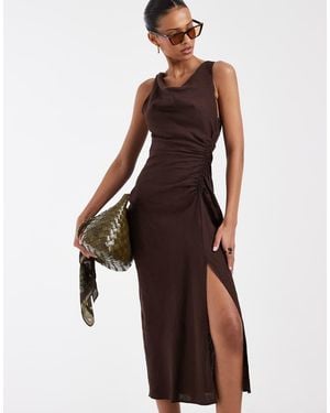 & Other Stories Draped Asymmetric Linen Maxi Dress - Brown
