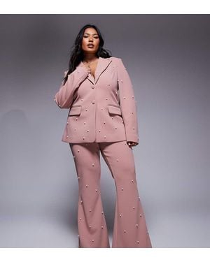 ASOS Curve Pearl Embellished Tailored Trouser Co-Ord - Pink