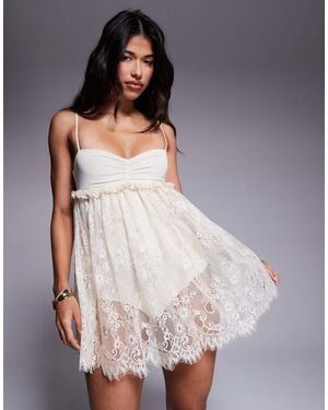 AFRM Babydoll Lace Mini Dress With Built - White