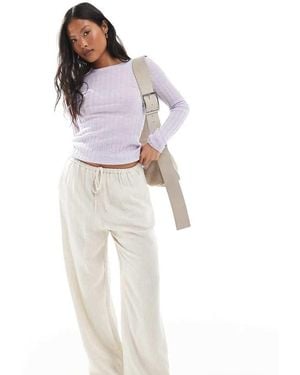 Miss Selfridge Linen Blend Drawstring Waist Wide Leg Trousers - White