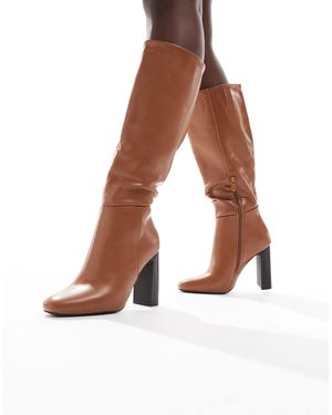 SEQWL Wide Fit Boost Stack Heel Knee Boots - Brown