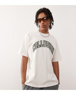 Collusion Heavyweight Tee With Check Print - White