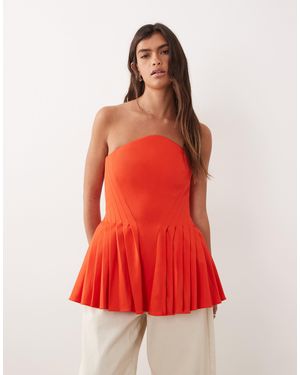 ARRANGE Pleat Detail Bandeau Peplum Top - Red