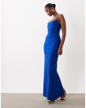 Vesper Bengaline Ruched Strappy Cami Maxi Dress - Blue