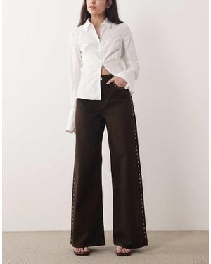 Mango Studs 100% Cotton Wide Leg Jean With Studs - White