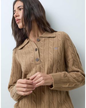 GANT Strickjacke mit zopfmuster im rugby-stil - Braun