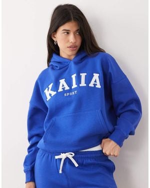 Kaiia Sport Cotton Rich Embroidered Logo Oversized Hoodie - Blue