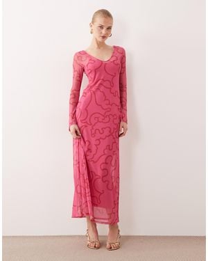 Never Fully Dressed V Neck Mesh Maxi Dress - Pink