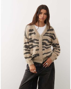 Noisy May Brushed Knit Zebra Cardigan - Natural