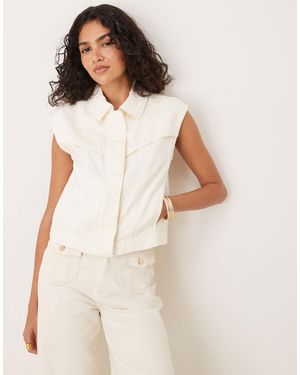 Mango Boxy Fit Western Sleeveless Conceiled Button Up Waistcoat - White