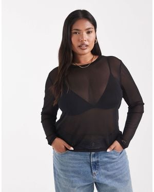 Noisy May Long Sleeve Mesh Top - Black