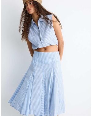Stradivarius Poplin Asymmetric Midi Skirt - Blue