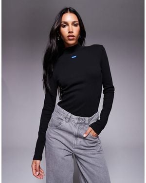 HUGO Easy Central Logo Slim Fit Long Sleeve Top - Blue