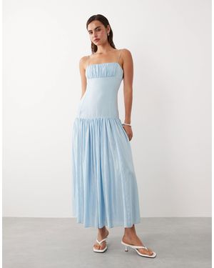 Mango Ruched Strappy Maxi Dress - Blue