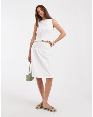 ASOS Shirred Waist Awkward Length Skirt - White