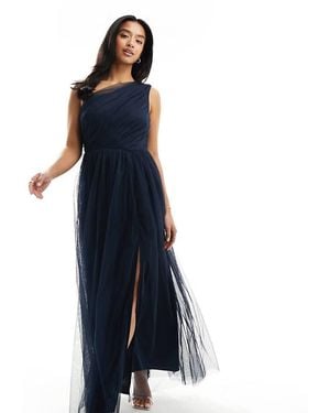 Anaya Petite Bridesmaid Tulle One Shoulder Maxi Dress - Blue