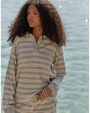 4th & Reckless Collared Rib Knit Rugby Top - Gray