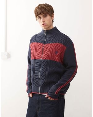 Collusion Zip Through Knitted Sports Top - Blue