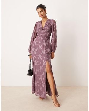 Maya Floral Jacquard Long Sleeve Maxi Dress - Pink