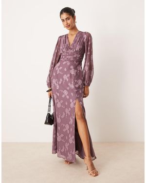 Maya Floral Jacquard Long Sleeve Maxi Dress - Pink