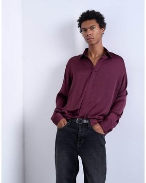 TOPMAN Oversized Fit Sateen Shirt - Purple