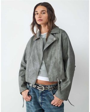 Balmohk Chaqueta Verde Menta De Cuero De - Gris