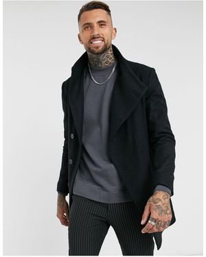 Religion Asymmetrical Funnel Neck Coat - Black