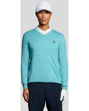 Lyle & Scott Mid Knits Golf V Neck Pullover - Blue