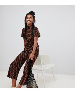 Monki Tiger Print Cropped Jumpsuit - Black