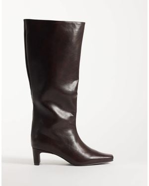 SEQWL Wide Fit Woody Chisel Toe Knee High Kitten Heel Boots - Black