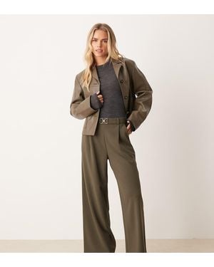 JDY Petite Pantaloni A Fondo Ampio Kaki Con Cintura - Verde