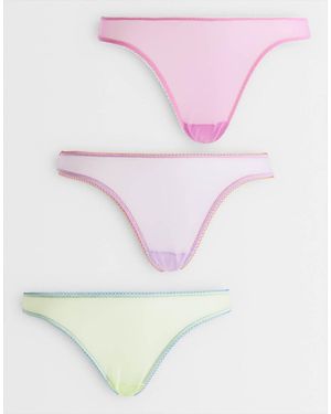 ASOS 3 Pack Sheer Mesh High Leg Brazilian With Contrast Trim - Pink