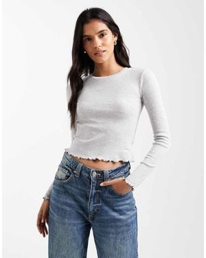 Brave Soul Cotton Long Sleeve T-shirt With Lettuce Hem - Blue
