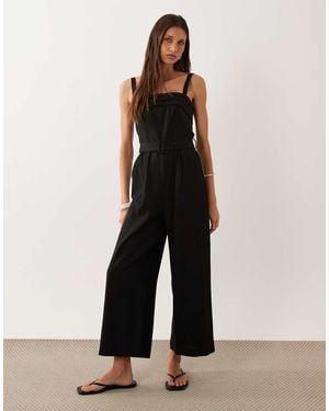 Mango Linnenrijke Jumpsuit Met Ceintuur En Vierkante Hals - Zwart