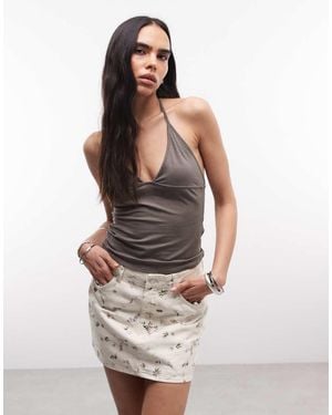 ASOS Floral Denim Mini Skirt - White