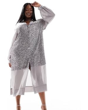 Never Fully Dressed Lila Sequin Shirt Midaxi Dress - Grey