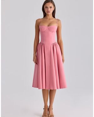 House Of Cb Samaria Raspberry Cotton Twill Corset Midi Dress - Pink