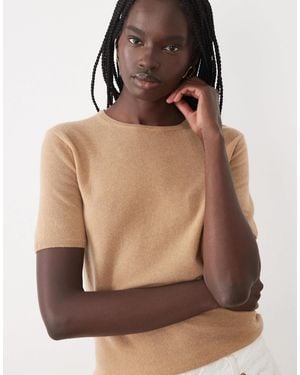 ARKET Pure Cashmere Slim Fit Short Sleeve Knit Top - Brown