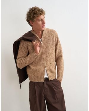 TOPMAN Classic Fit Funnel Neck Nep Sweater With Double Zip - Natural